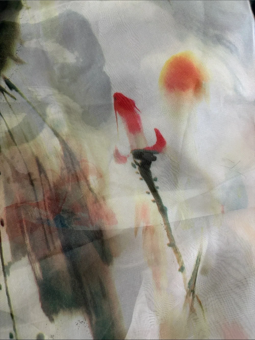 Silk Floral Sheer Scarf - Multicolor